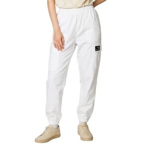 Fine Series White Cargo Jogger Pants Everything Is Fine Slogan Patch Womens